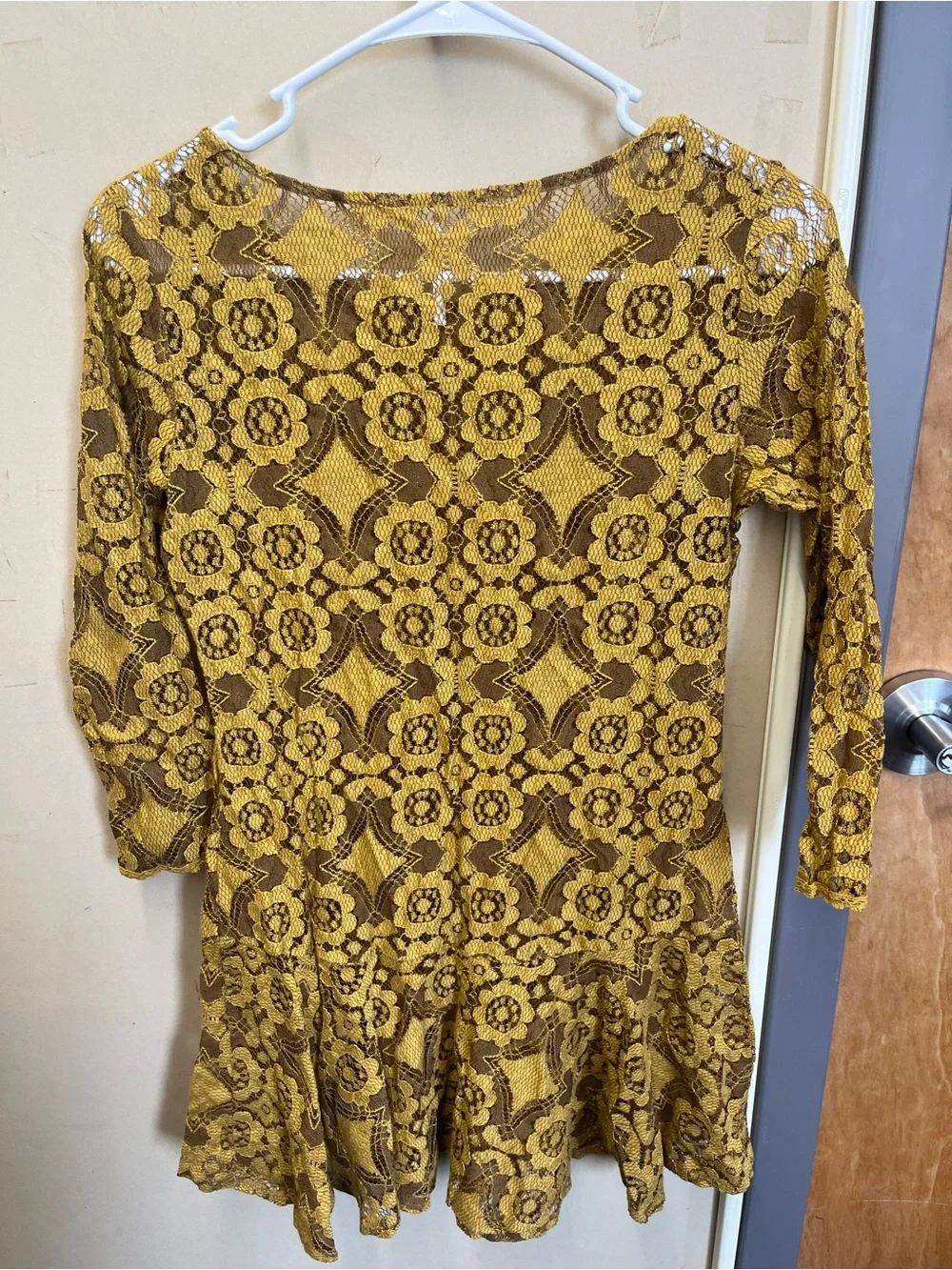 Free people Yellow Lace Floral Fit-and-Flare Dress